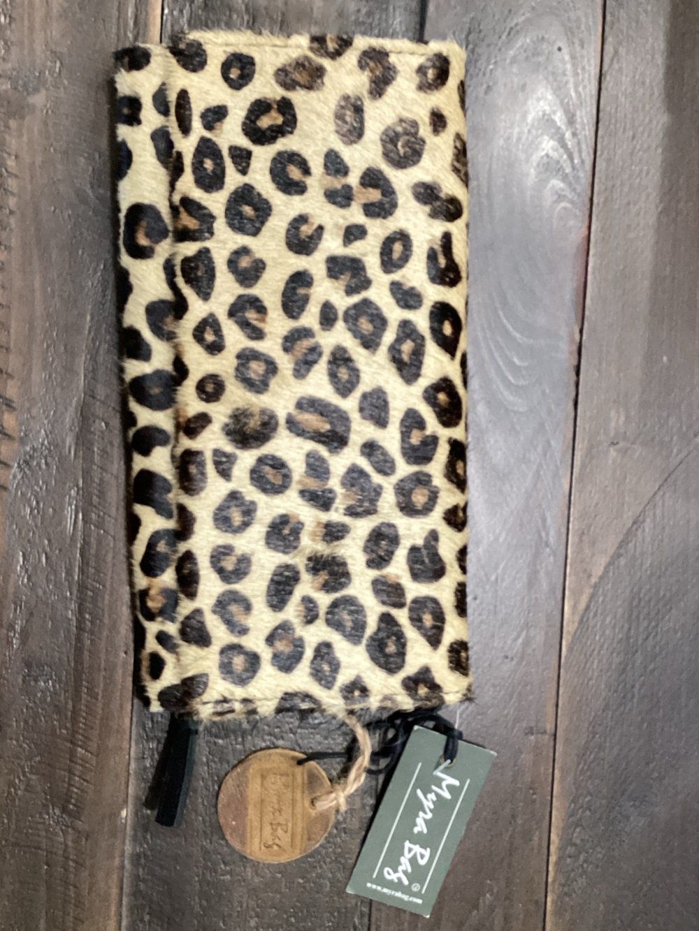 Myra Bag Leopard Print Haircalf Wallet in Tan and Black